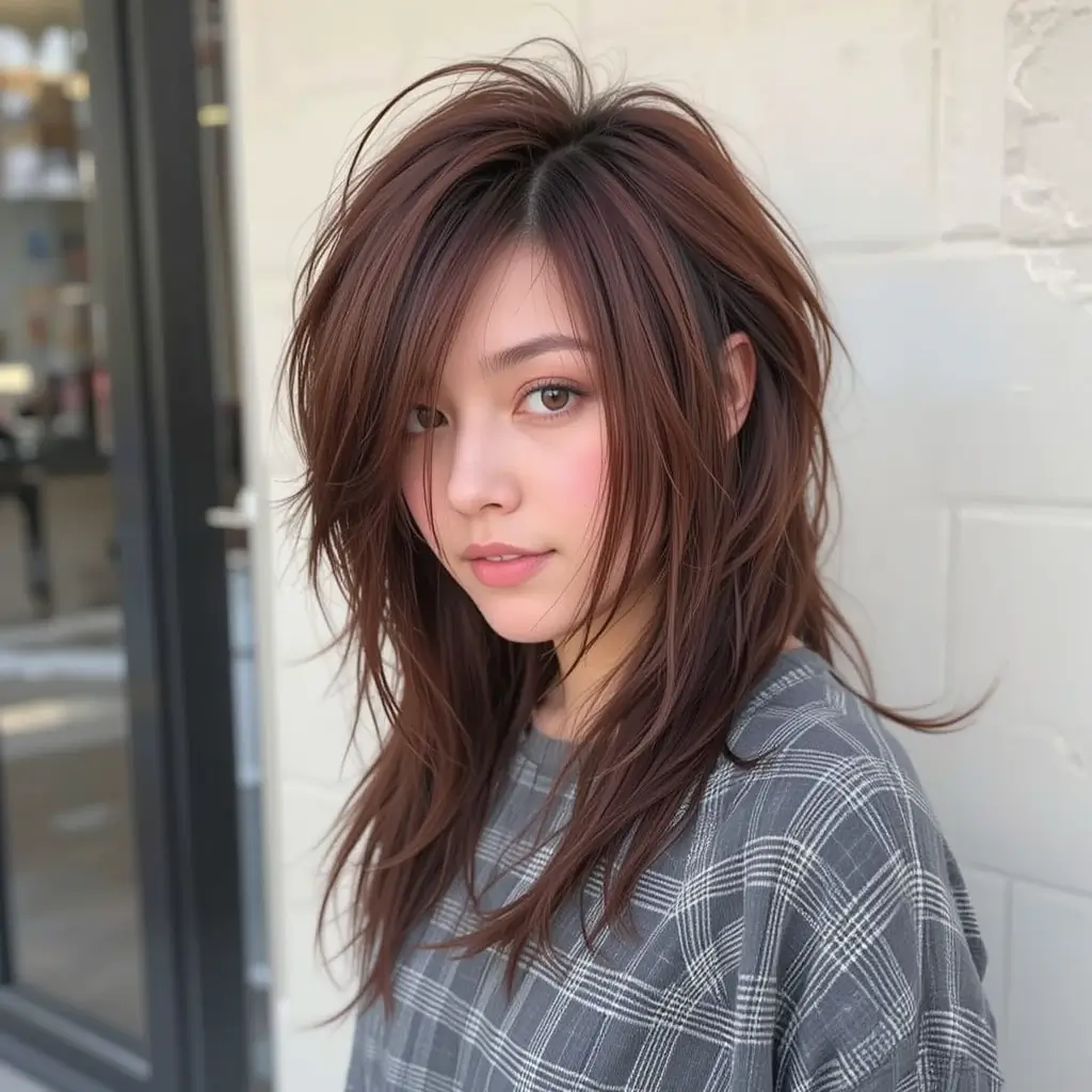 Deep Auburn Layered Wolf Cut