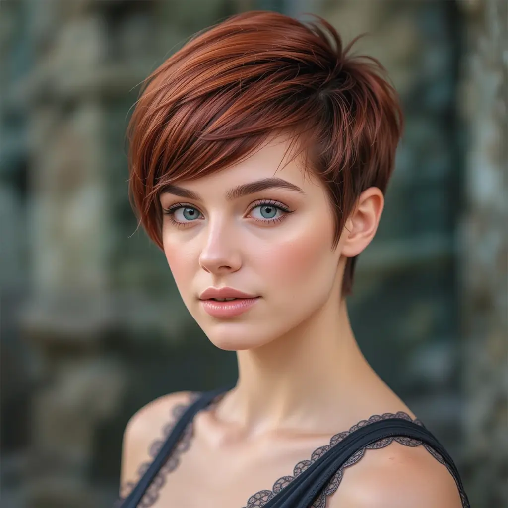 Deep Auburn Pixie Cut