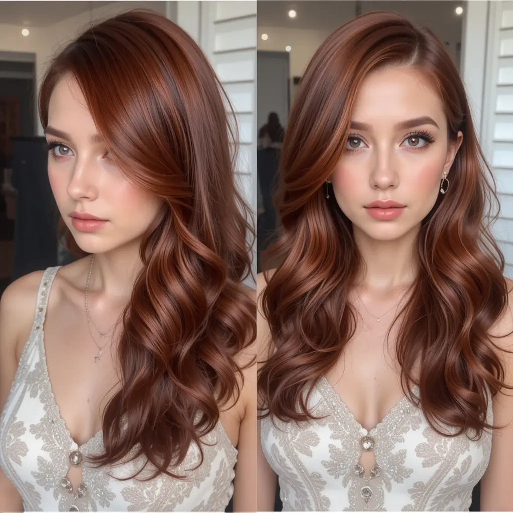 Deep Auburn Side-Swept Waves