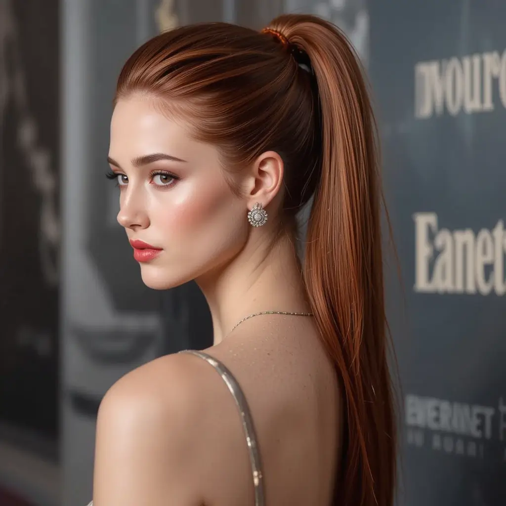 Deep Auburn Slicked-Back Look