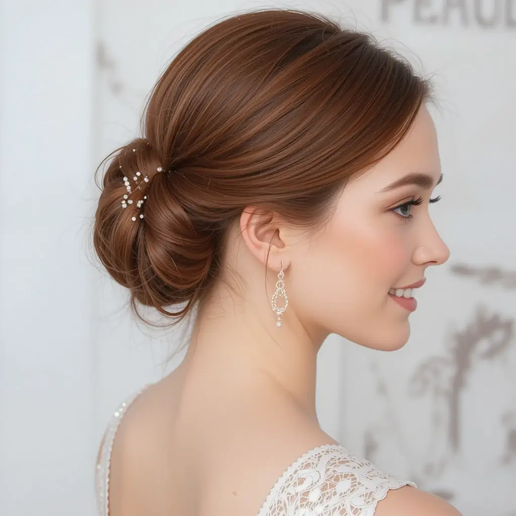 Deep Auburn Twisted Low Bun