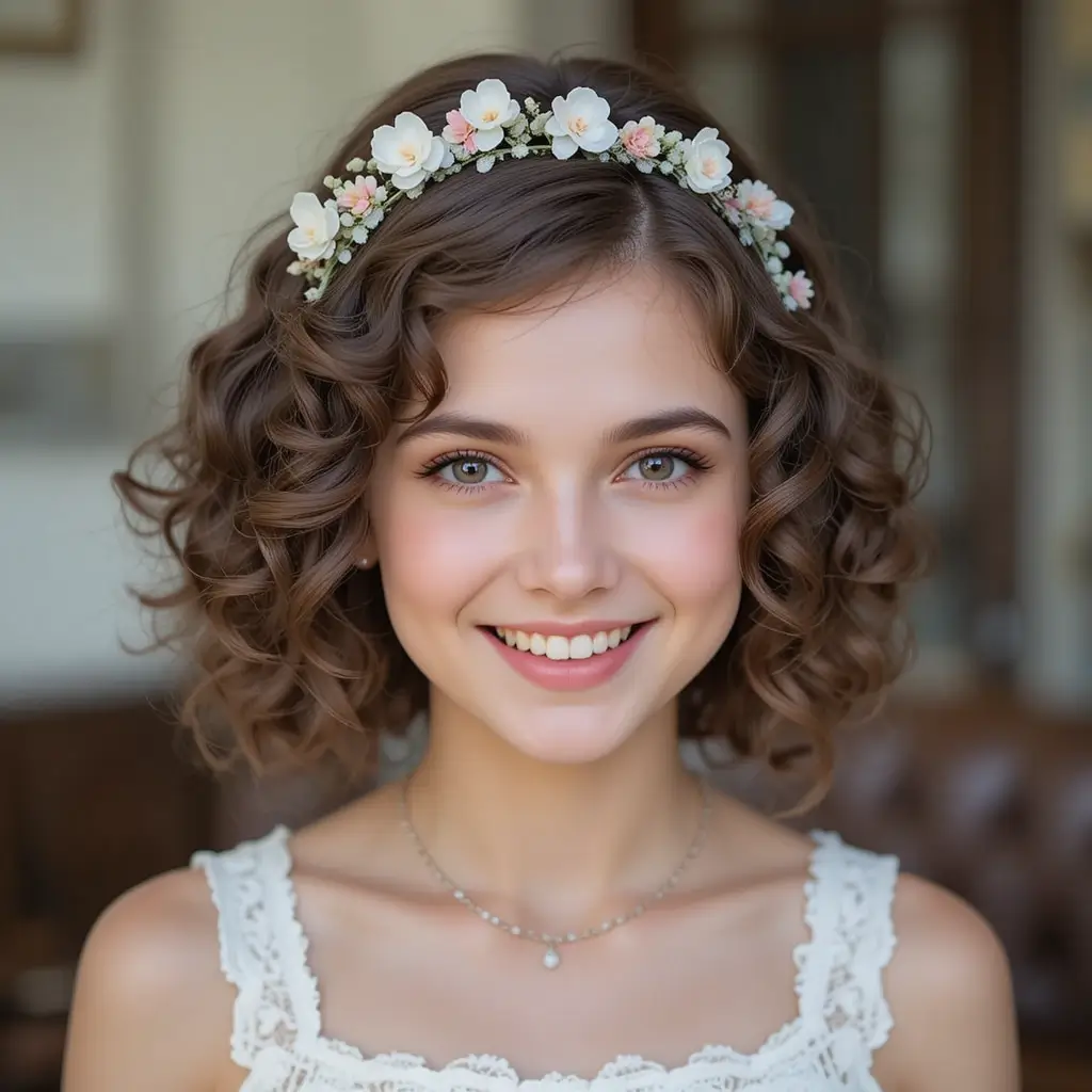 Defined Curls with a Floral Headband