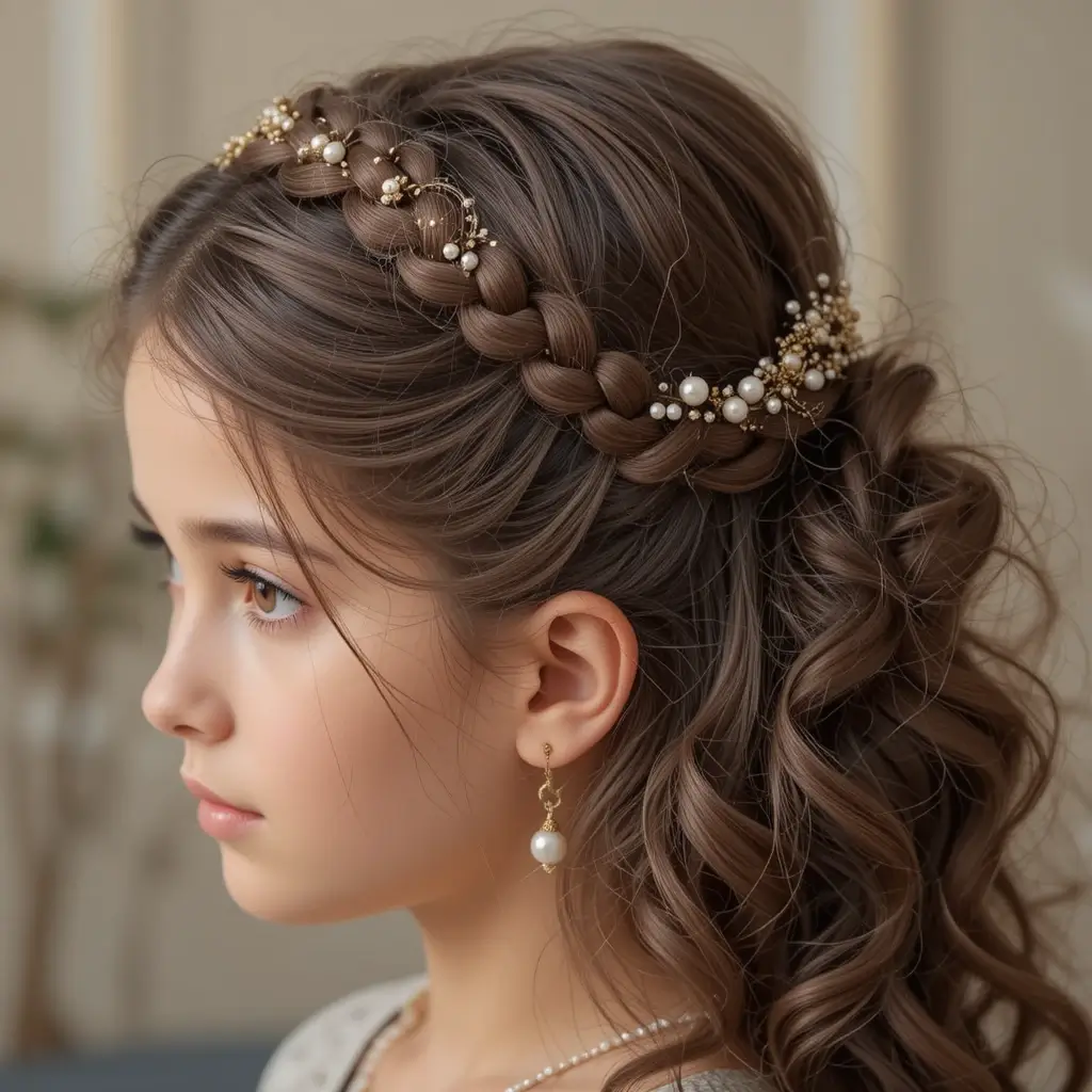 Dutch Braid Crown with Loose Curls
