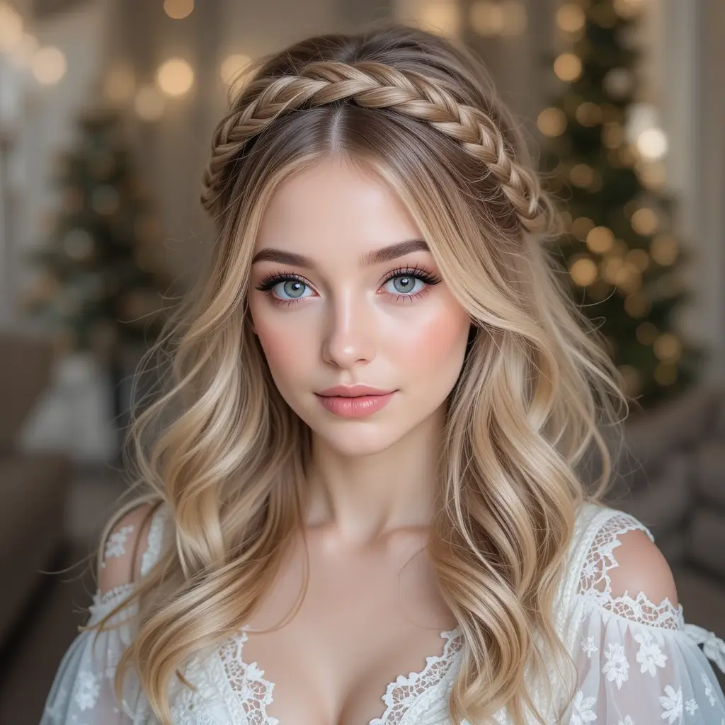 Dutch Braided Halo with Loose Waves