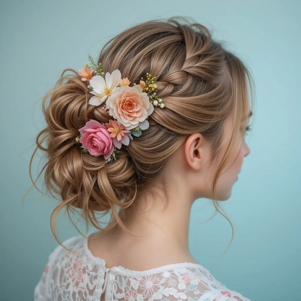 Floral Braided Pony Updo
