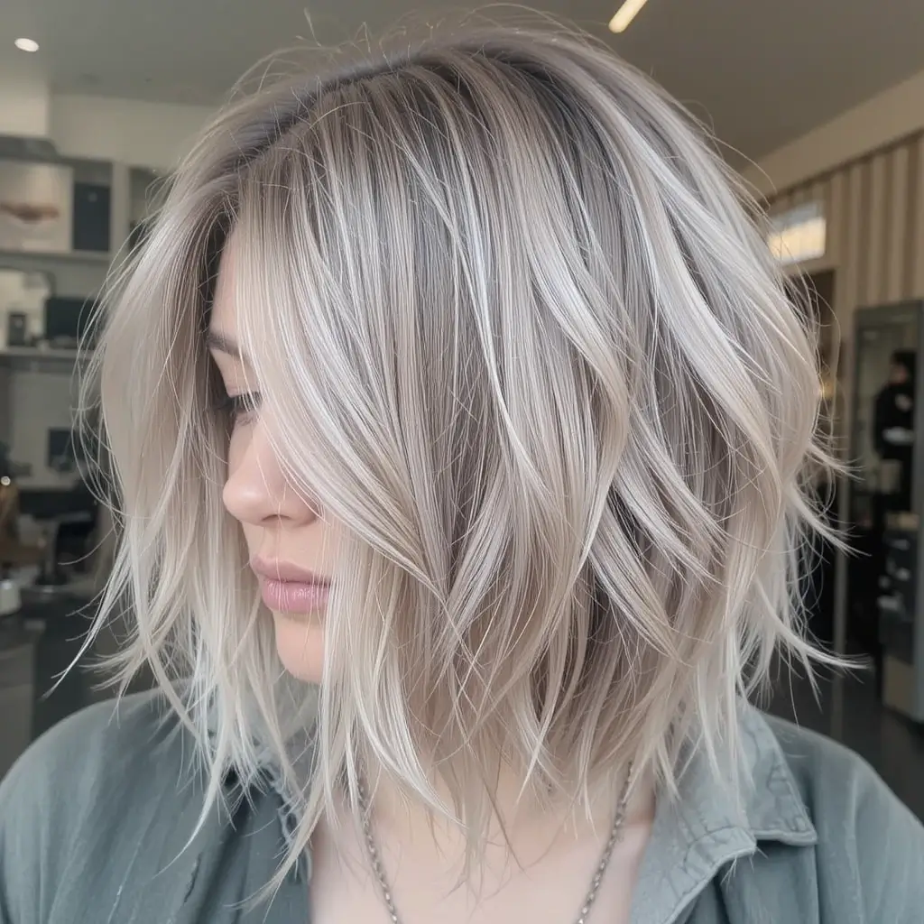 Frosted Ash Brown Bob with Wispy Ends