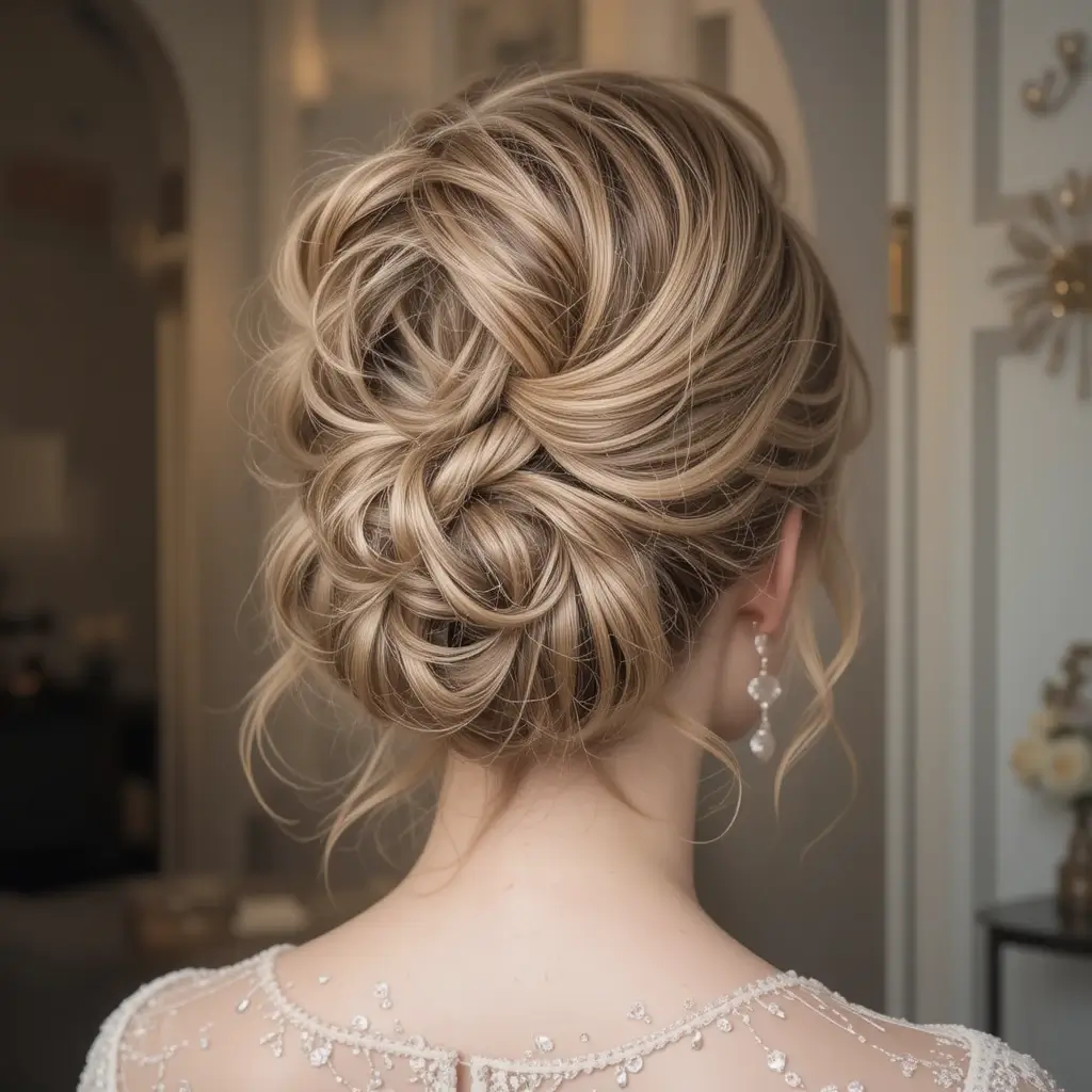 High Bun with Curled Ends