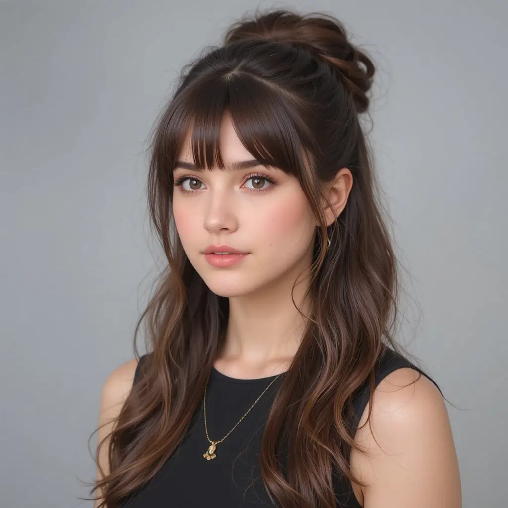 High Bun with Curtain Bangs