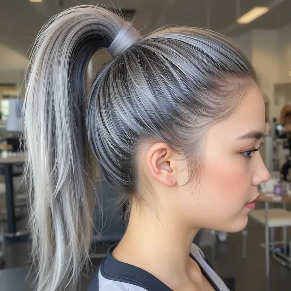  High Ponytail with Salt and Pepper Shine