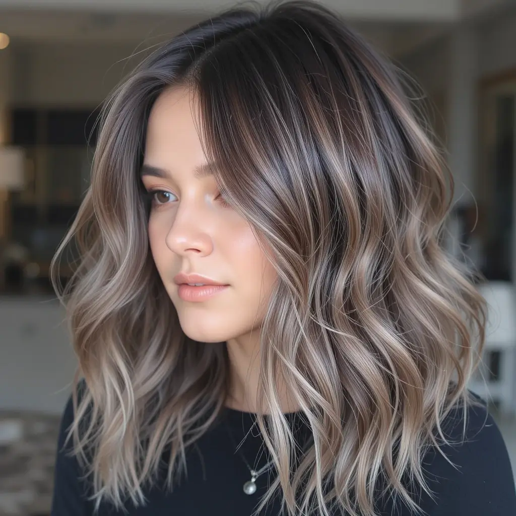 Icy Ash Brown Highlights on Dark Hair