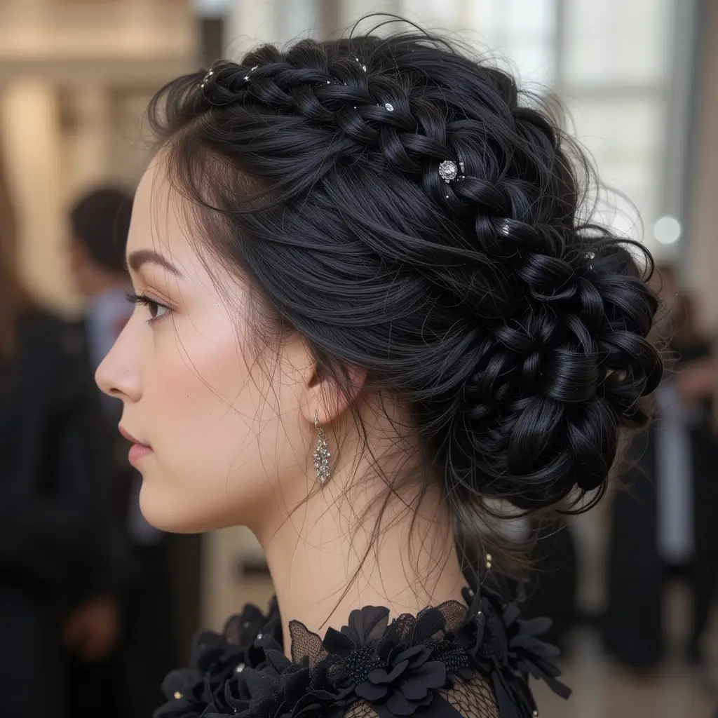  Jet Black Braided Updo