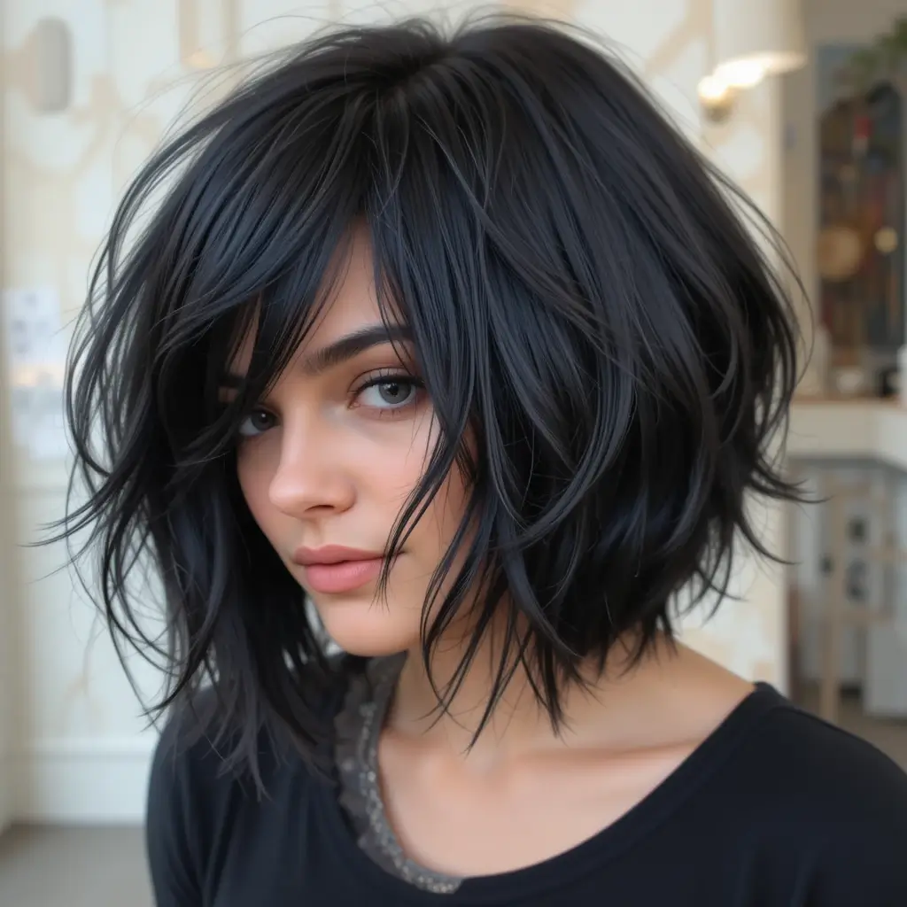 Jet Black Choppy Bob
