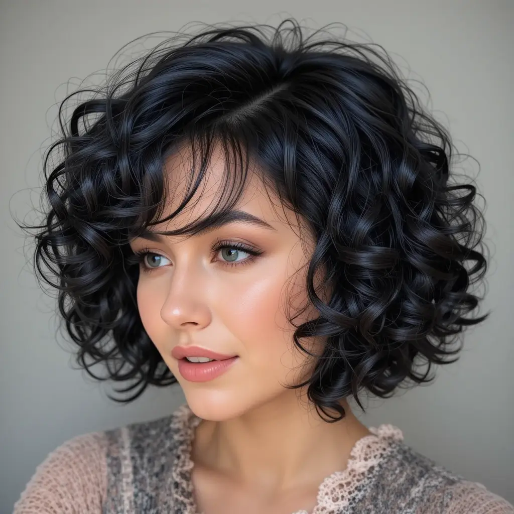  Jet Black Curly Bob