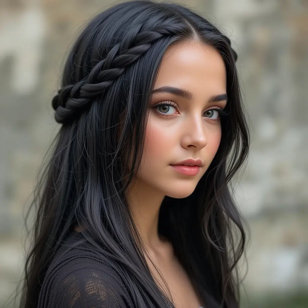  Jet Black Hair in a Braided Crown