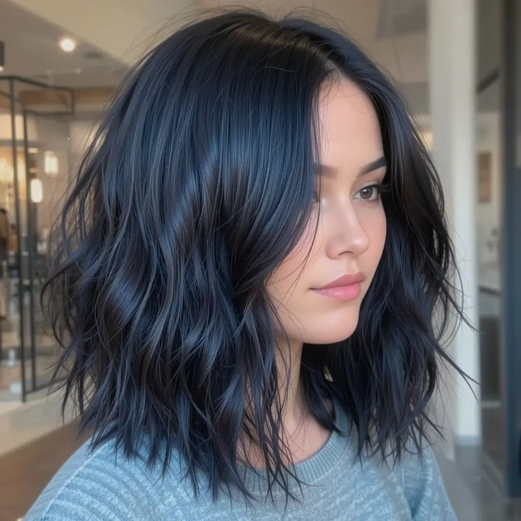 Jet Black Hair with Feathered Layers
