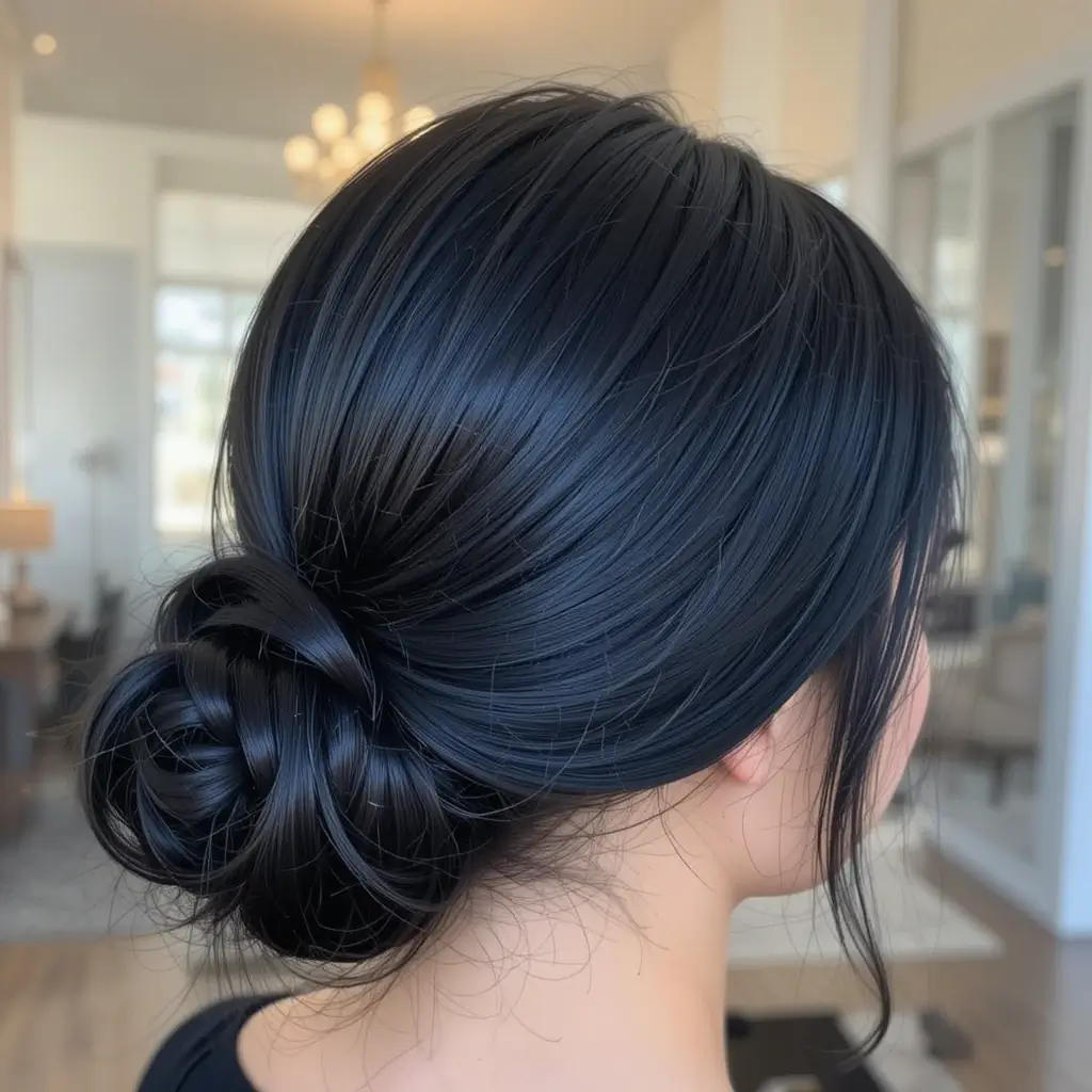 Jet Black Low Twisted Ponytail