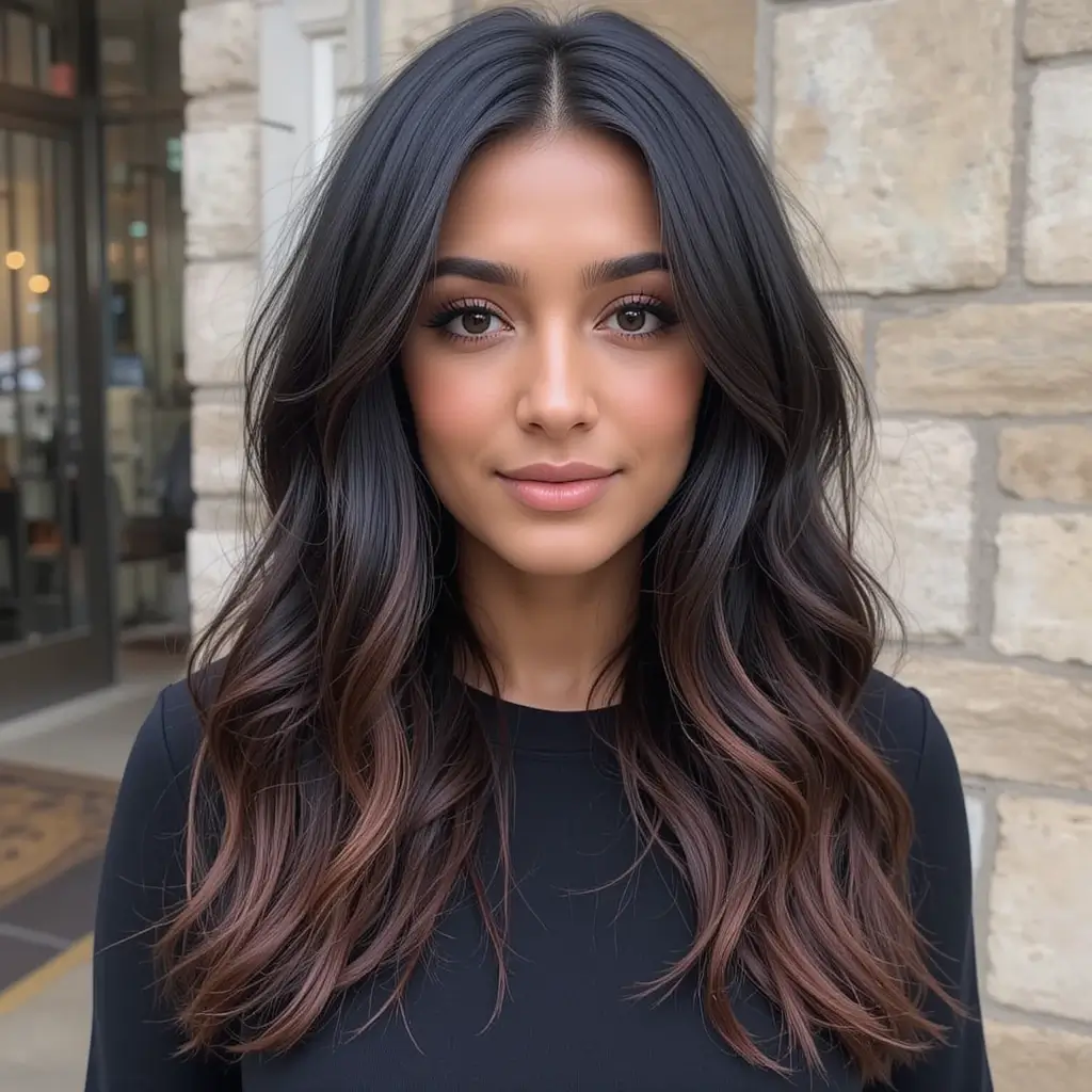 Jet Black with Auburn Peekaboo Highlights