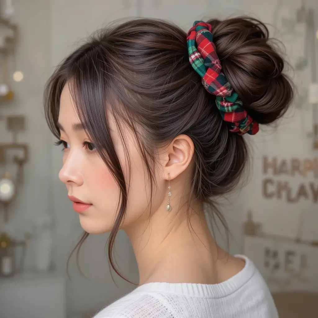 Knot Bun with Holiday Scrunchie