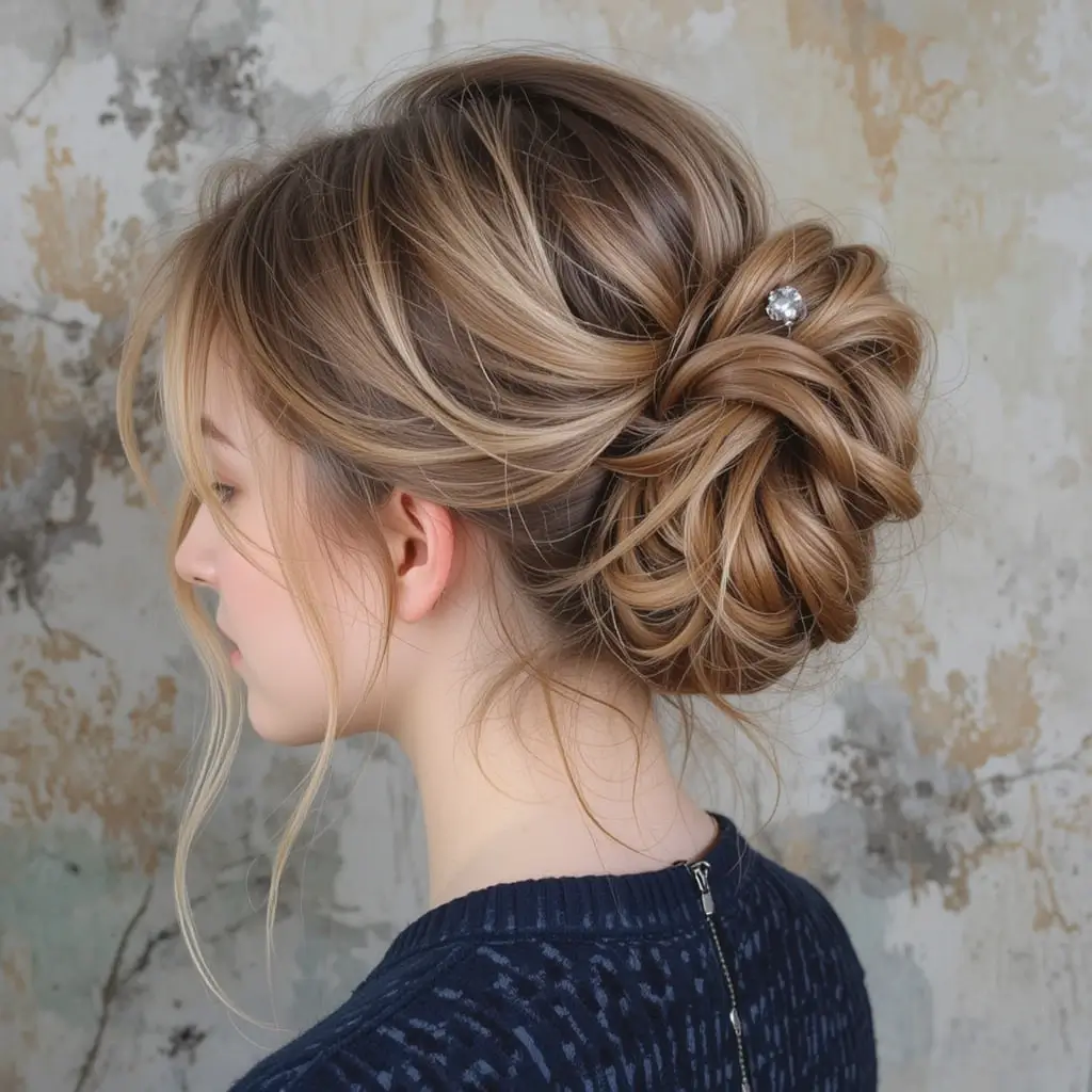 Knotted Updo with Loose Waves