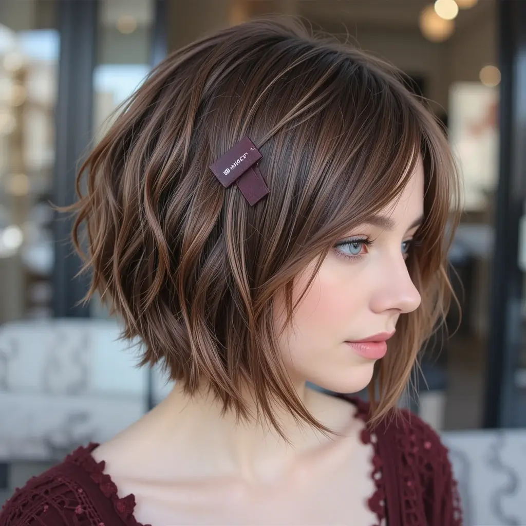 Layered Bob with Cranberry Clip