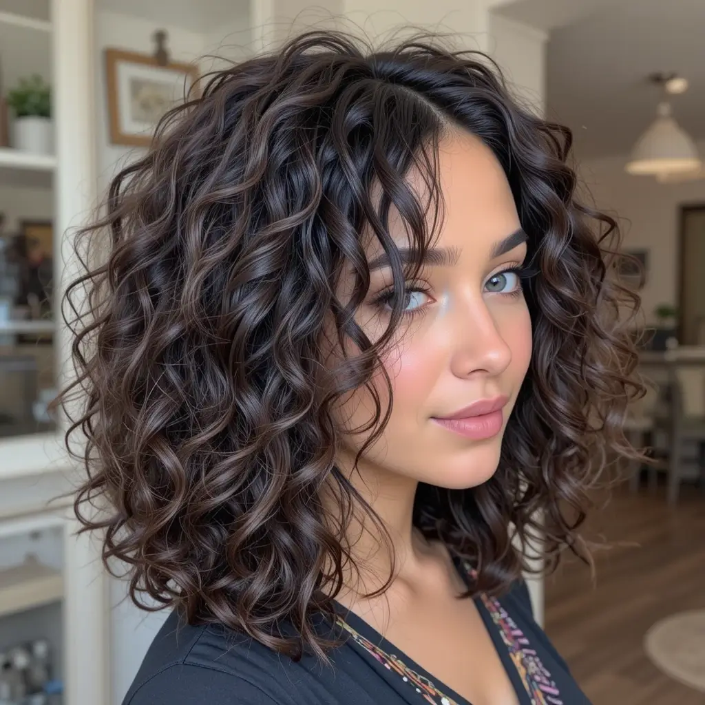 Layered Curly Lob with Deep Part