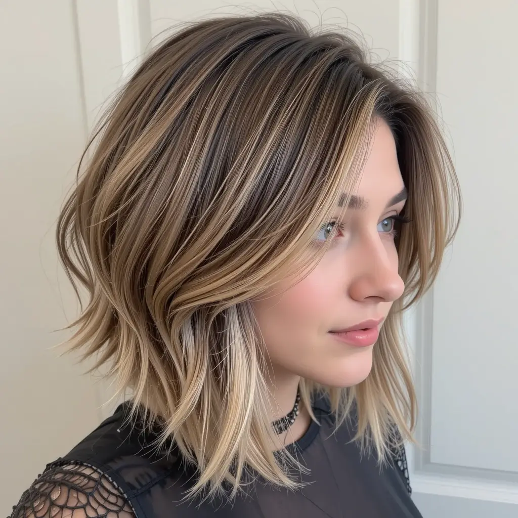 Layered Lob with Face-Framing Highlight