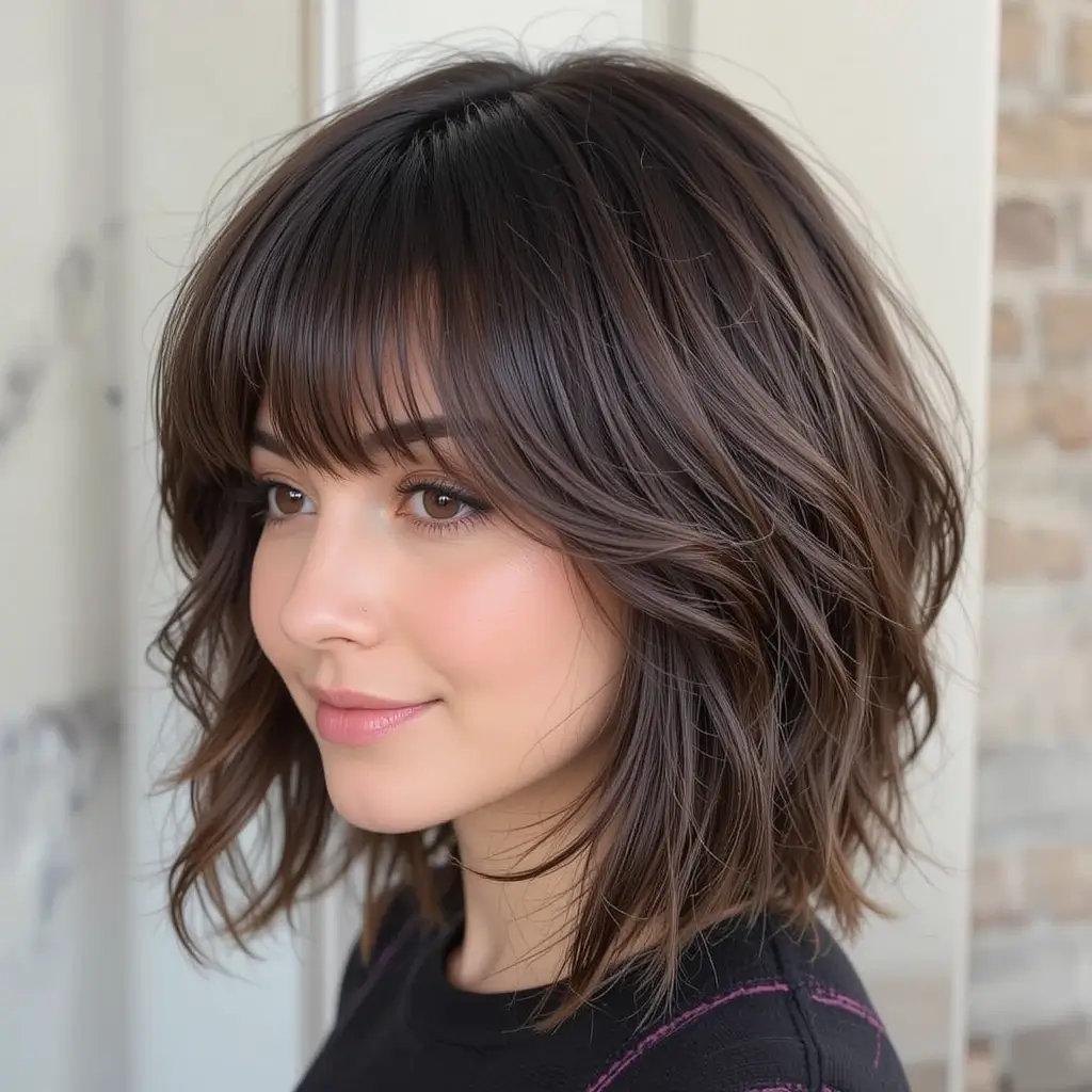 Layered Shoulder-Length Cut with Wispy Bangs