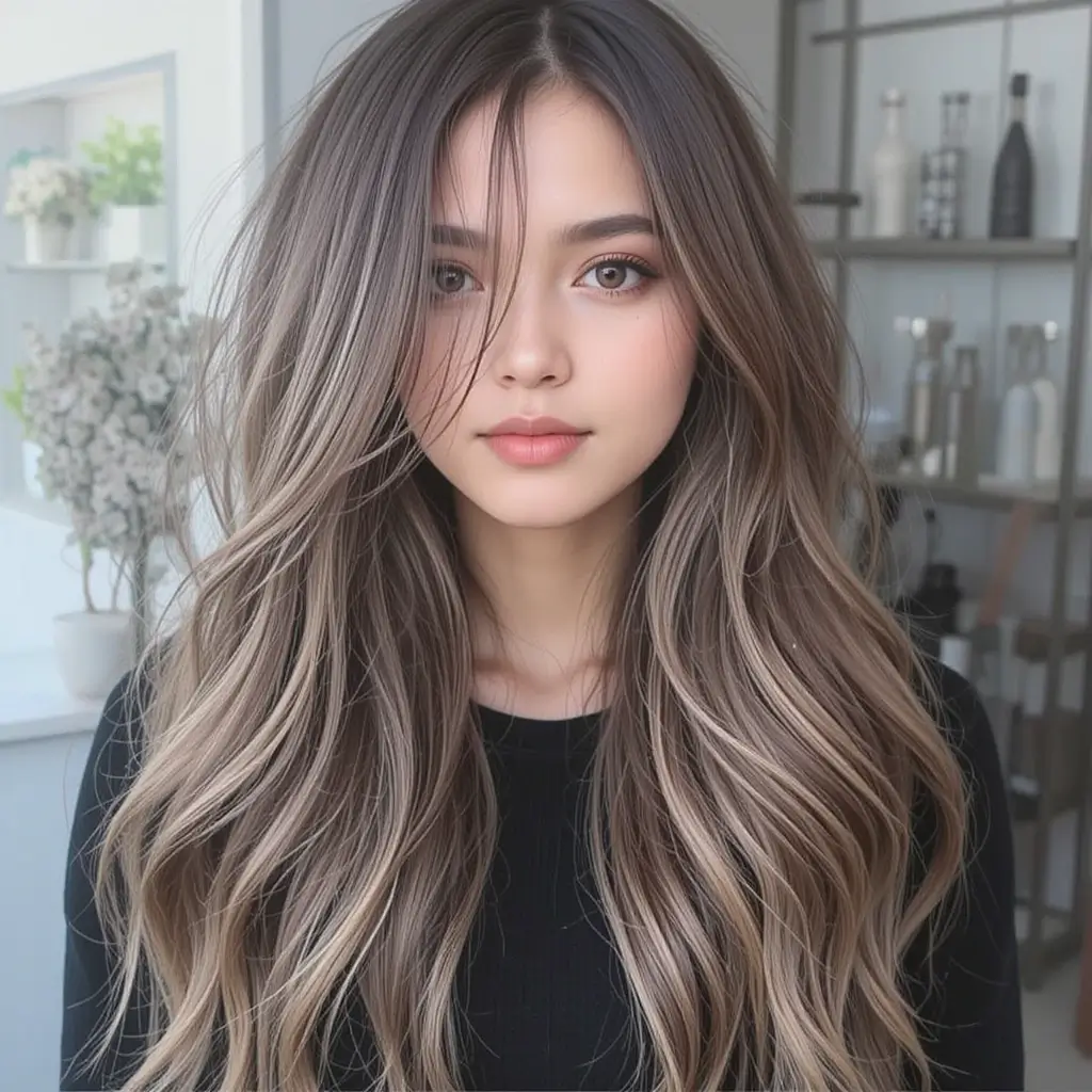 Long Layers with Smoky Ash Brown Tones