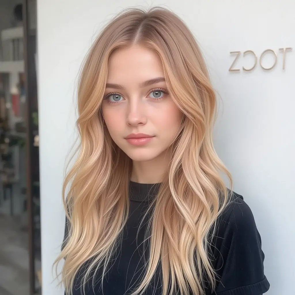 Long Strawberry Blonde Hair with Curtain Layers