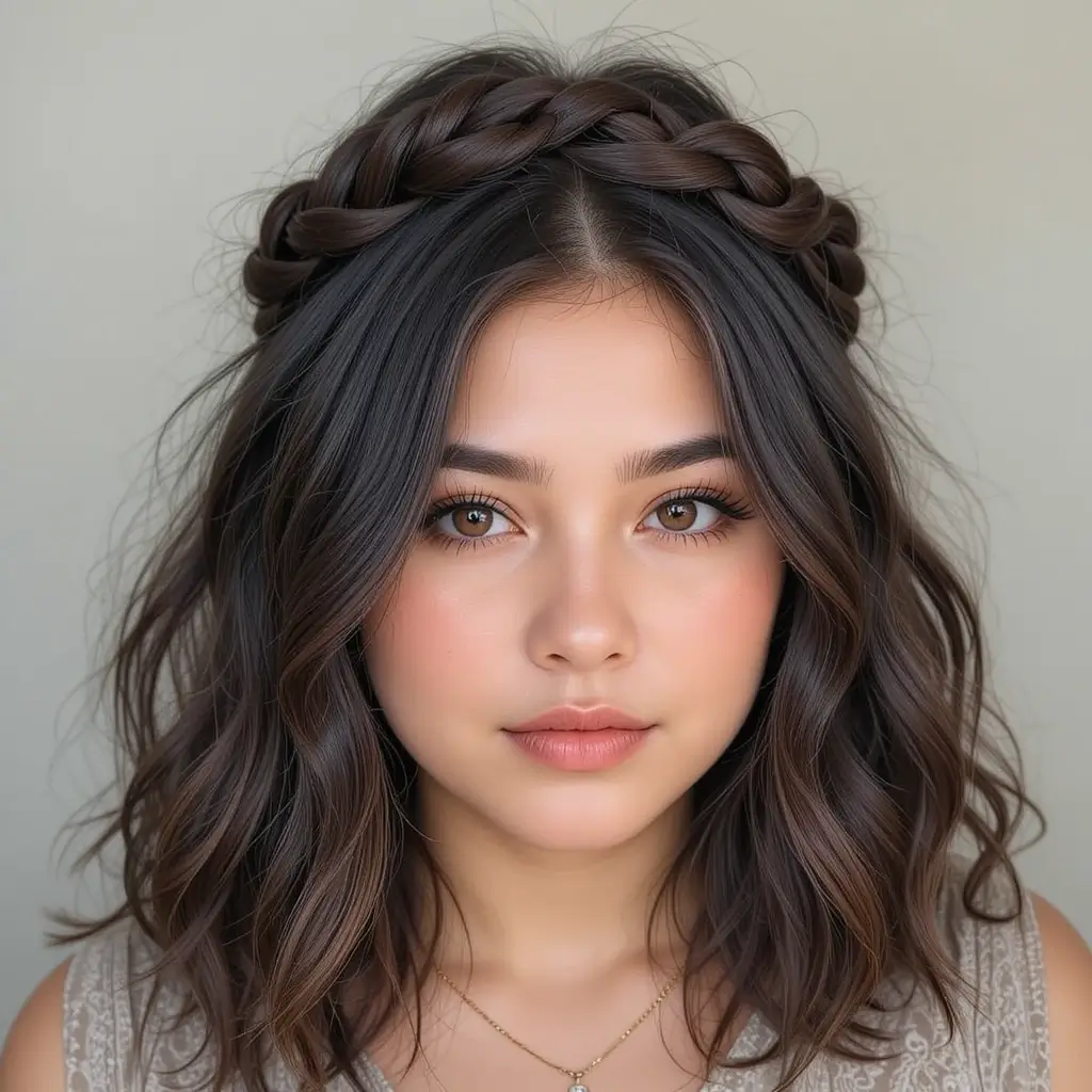 Loose Braided Crown on Medium Hair