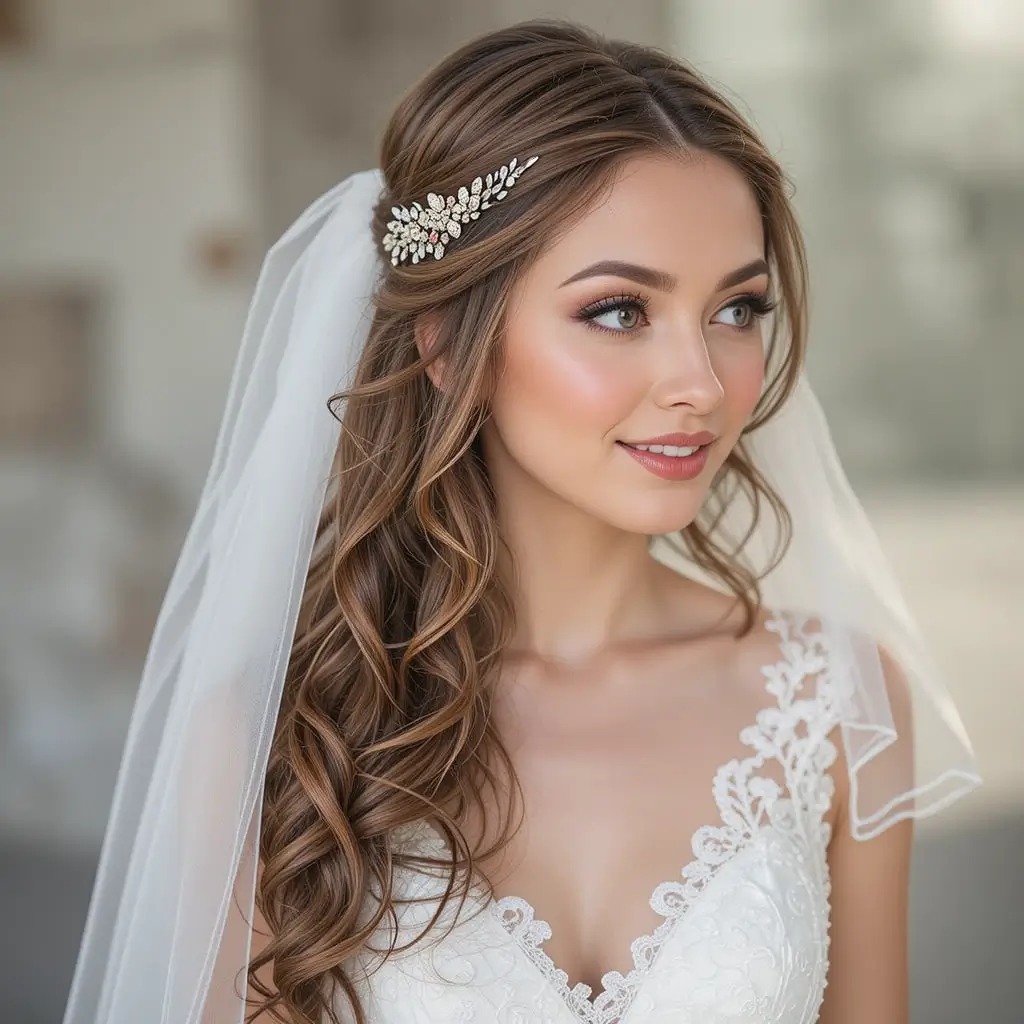Loose Curls with Veil Comb