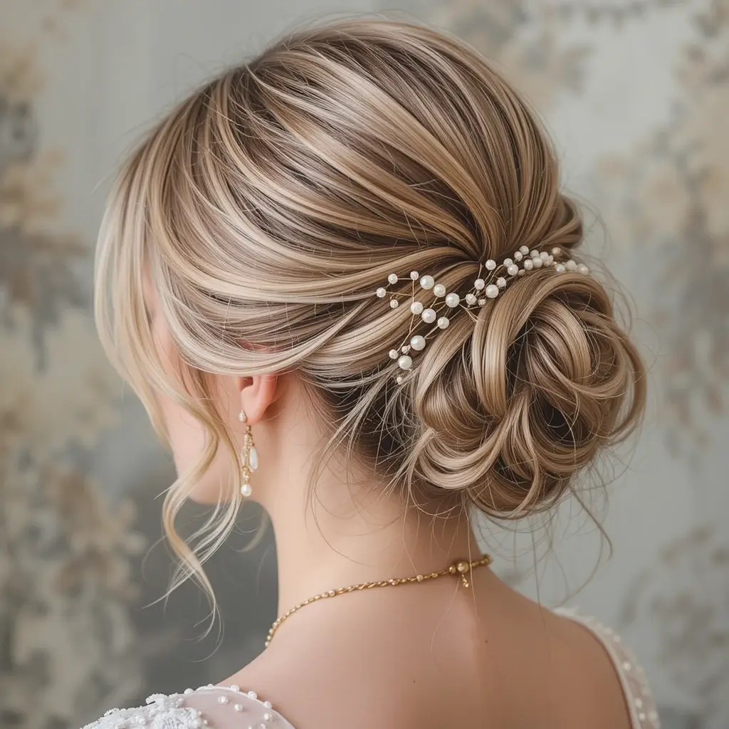 Loose Updo with Pearl Pins