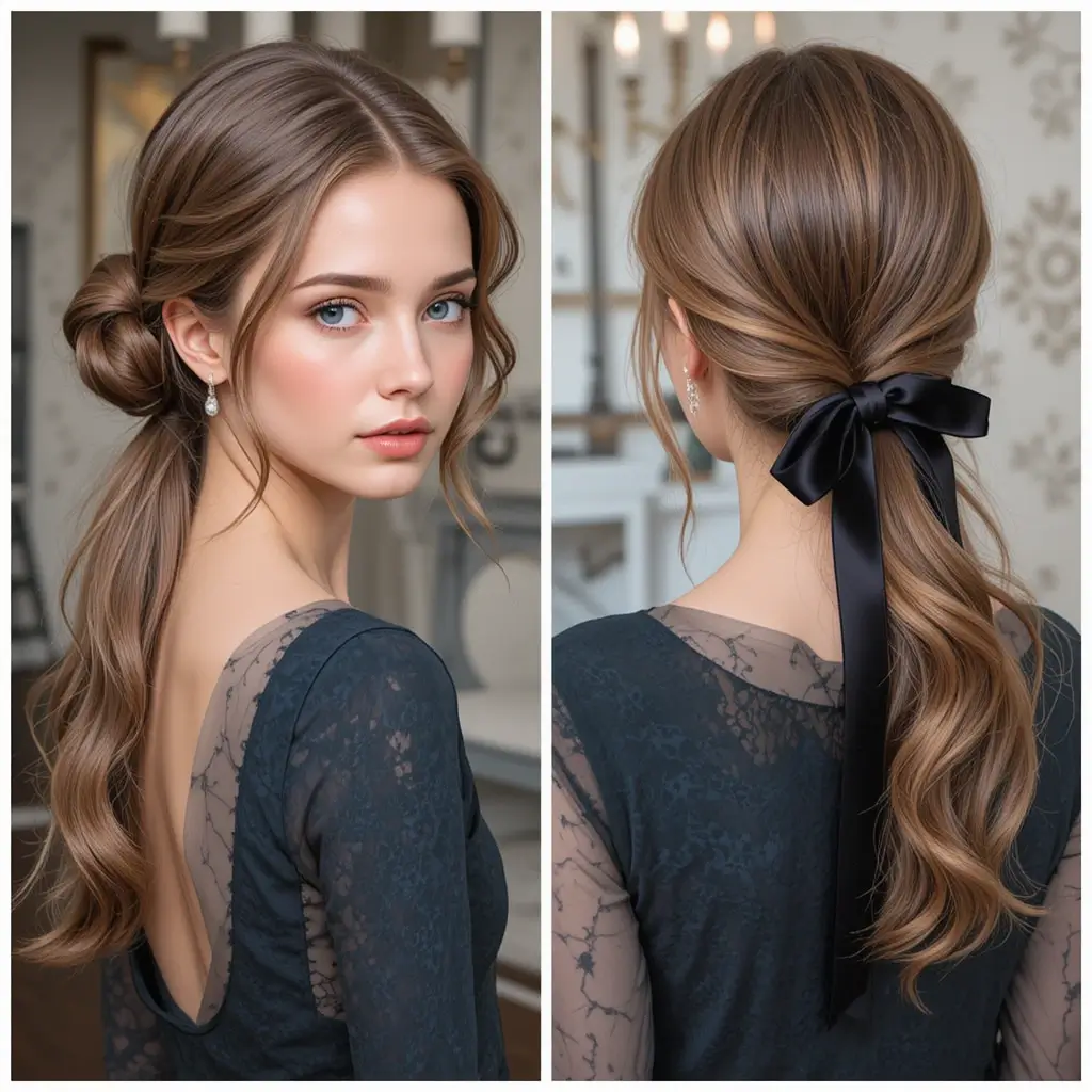 Low Side Pony with Ribbon Tie