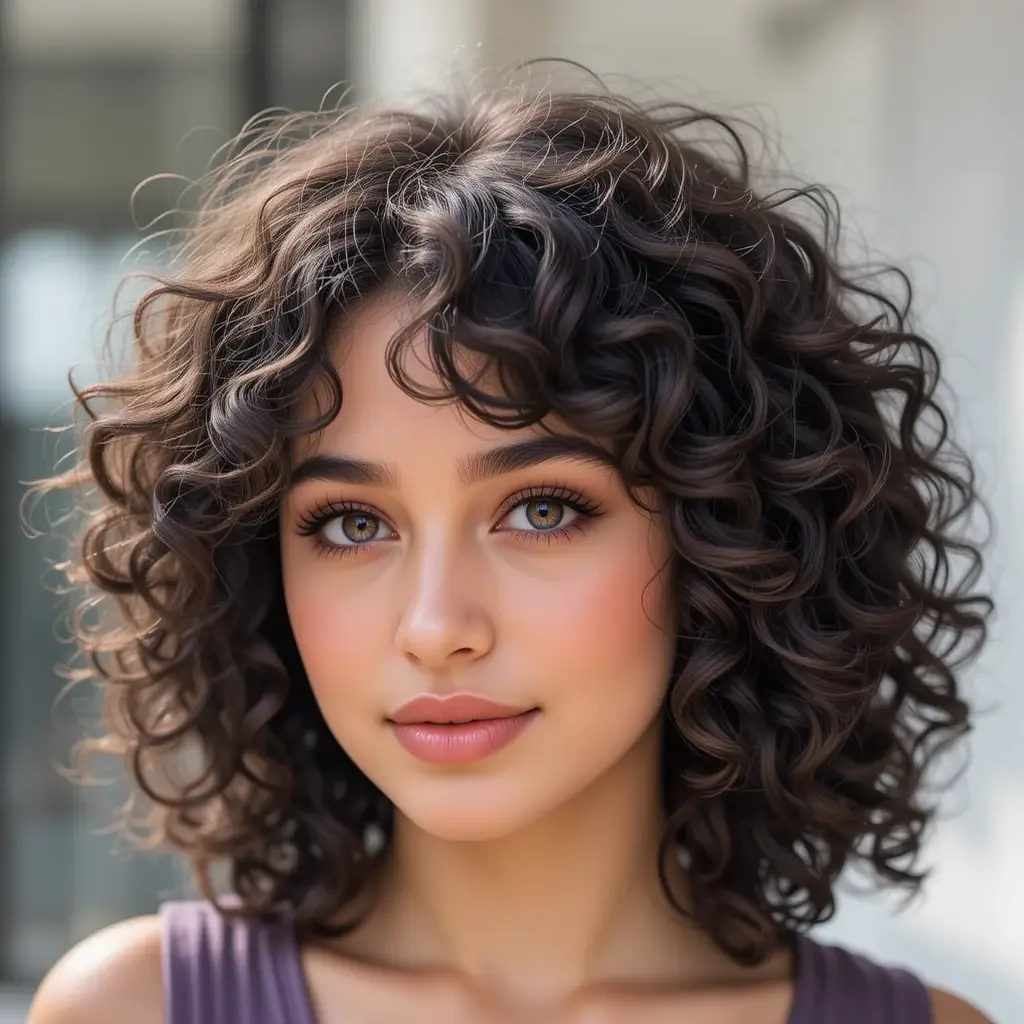 Medium Curly Hair with Face-Framing Layers