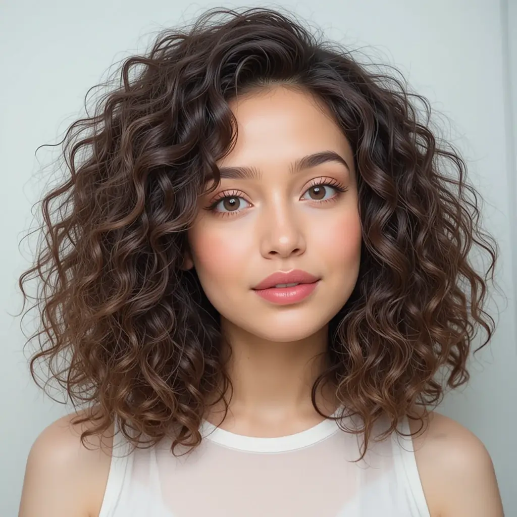 Medium Curly Hair with Flip Ends