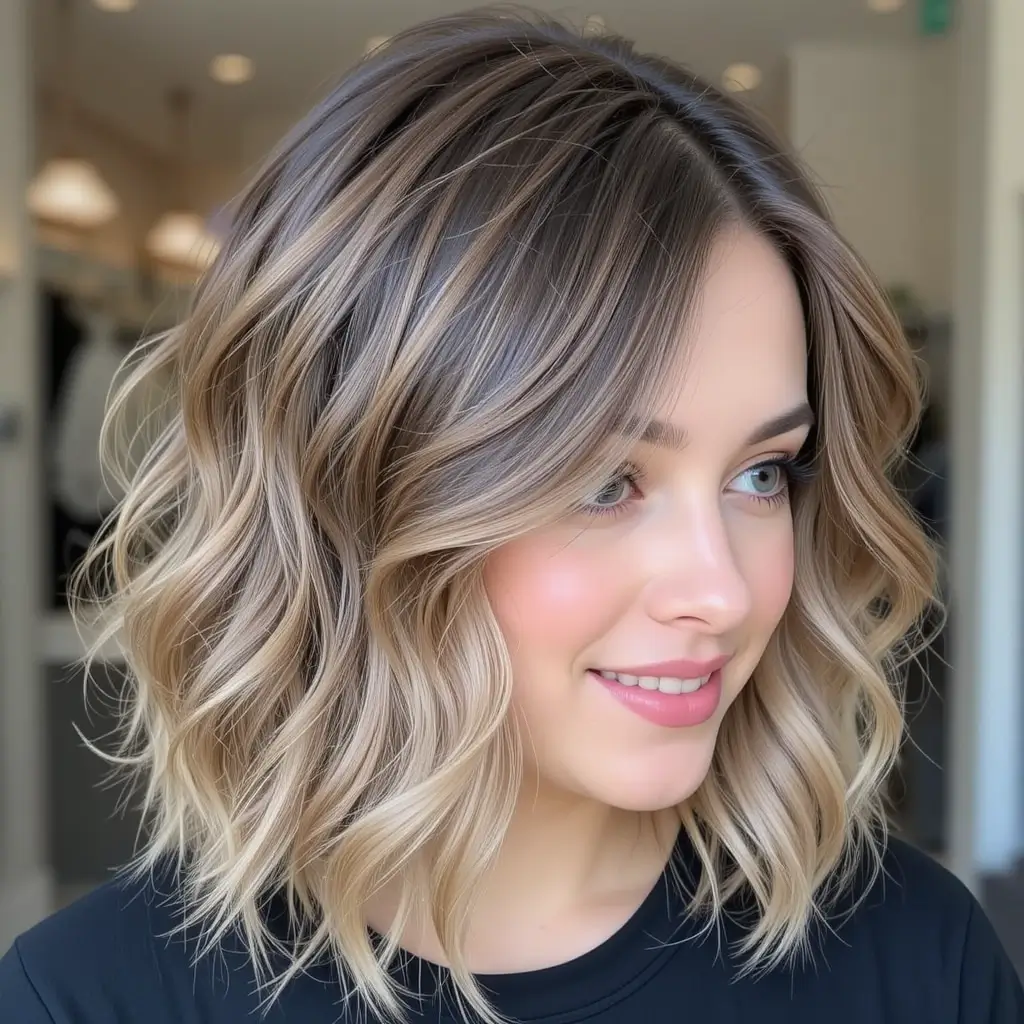 Medium Wavy Hair with Tapered Layers