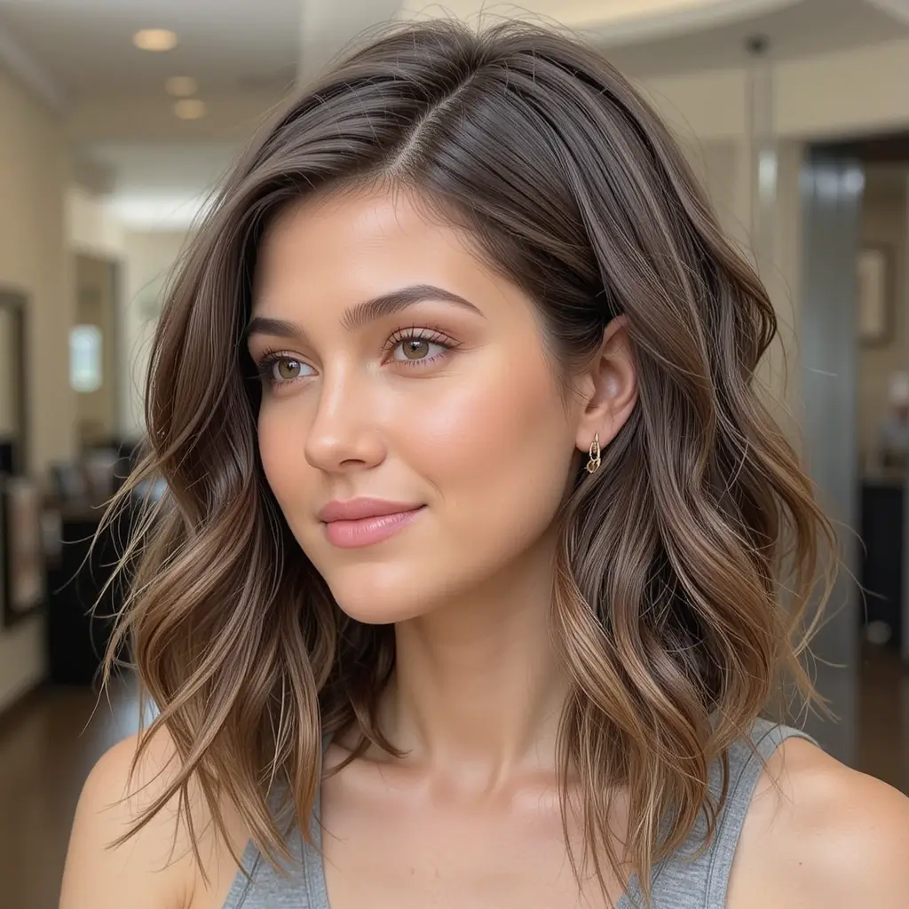 Medium Wavy Lob with Side Part
