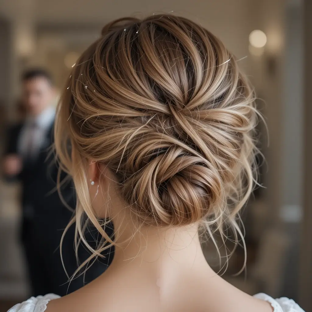 Messy Bun with Cascading Tendrils