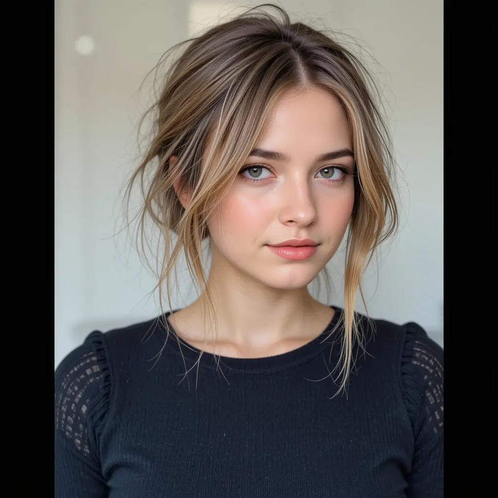 Messy Low Bun with Face-Framing Strands