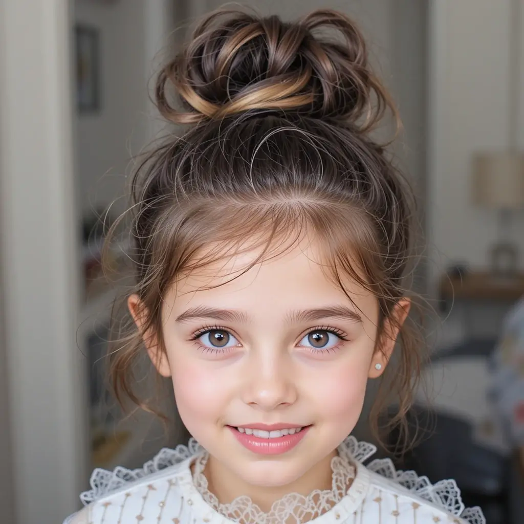 Messy Top Knot with Face-Framing Curls