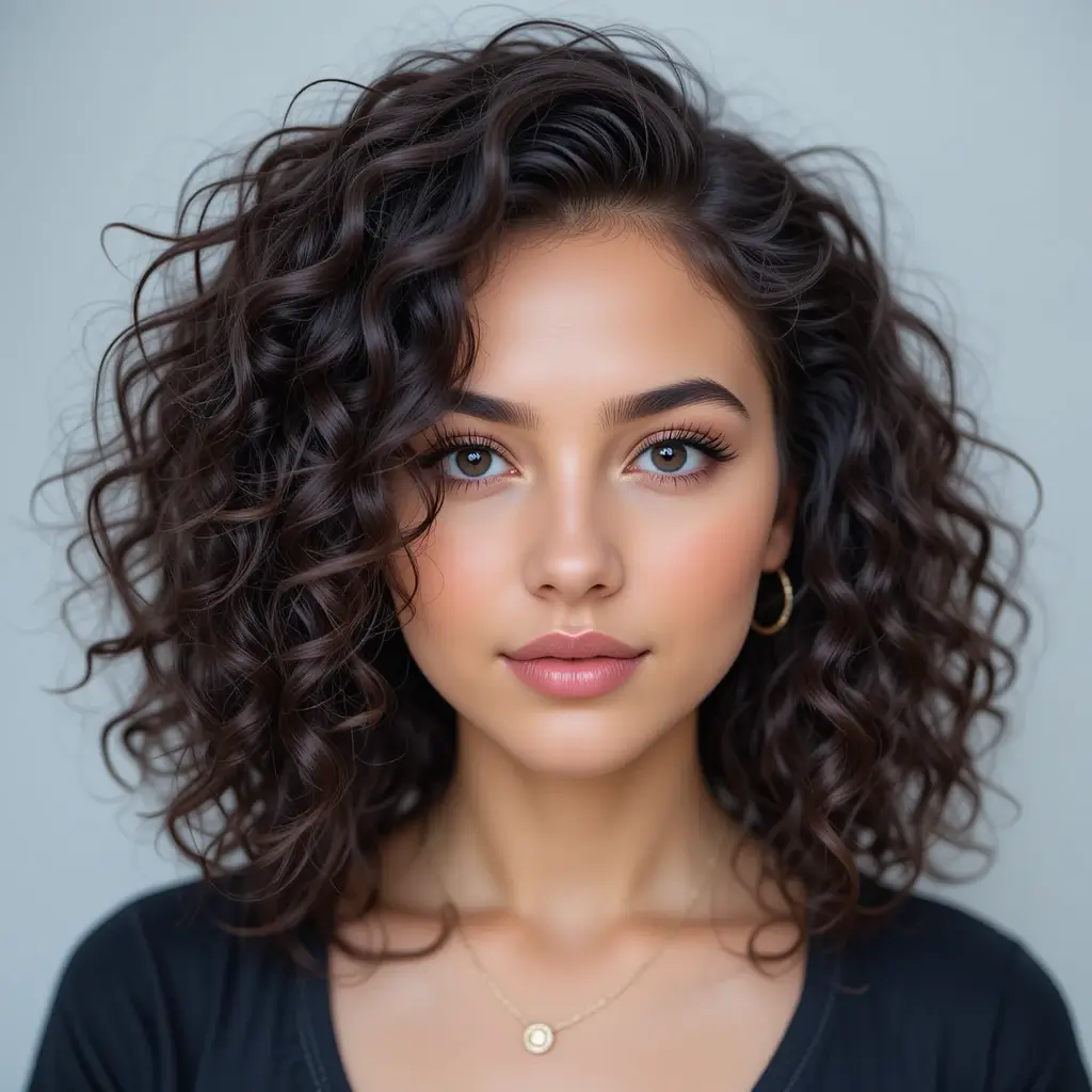 Mid-Length Curls with Razor Cut Layers