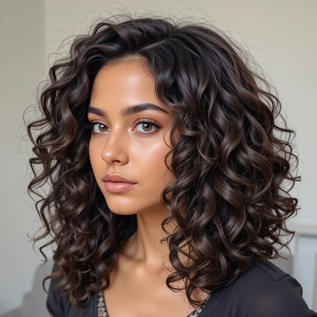 Mid-Length Curly Hair with S-Curl Shape