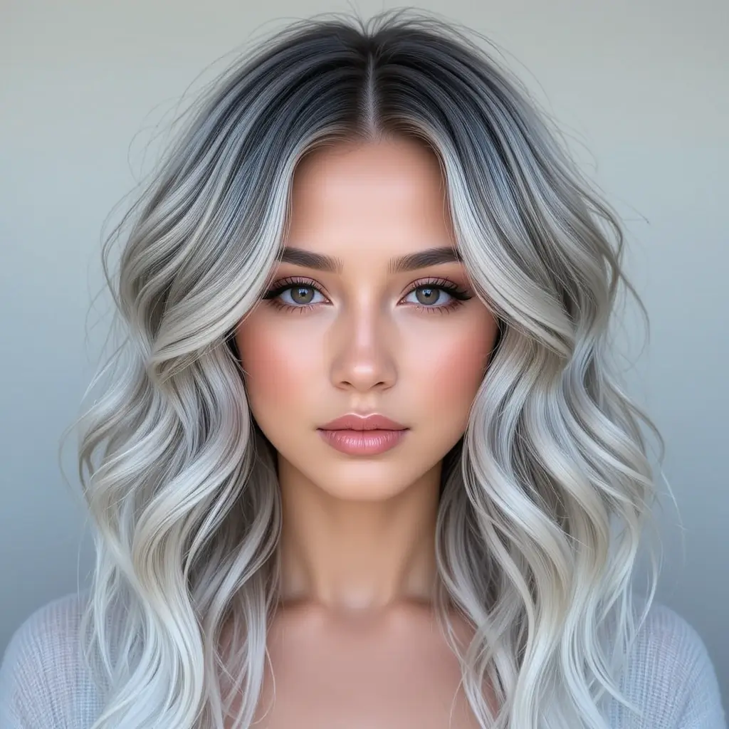 Mid-Length Salt and Pepper Hair with Beachy Waves
