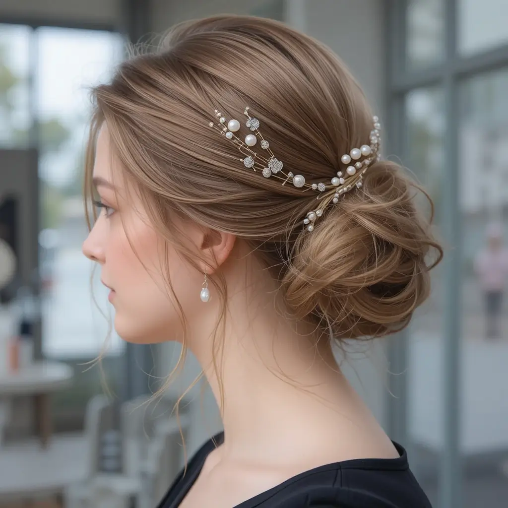 Pearl-Pinned Half-Up Style
