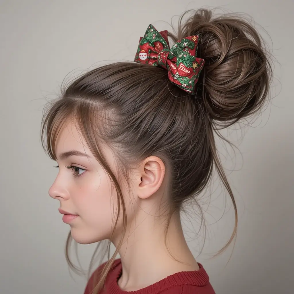 Puff Ponytail with Christmas Bow