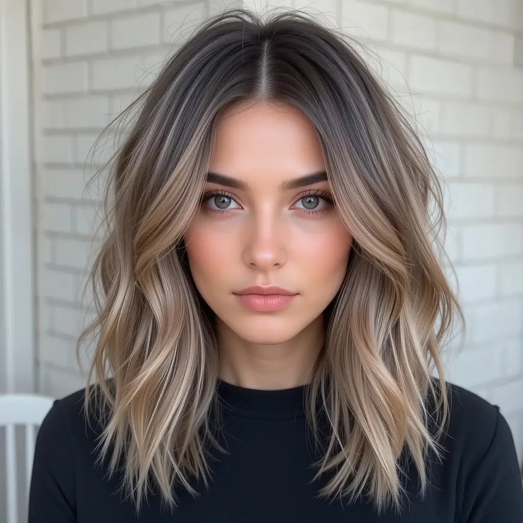 Rooted Ashy Light Brown Lob