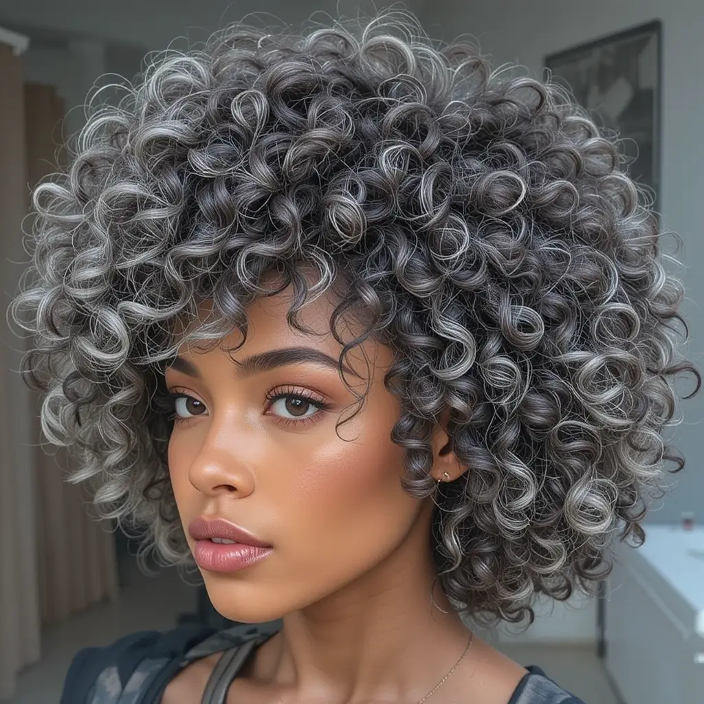 Salt and Pepper Afro with Defined Curls