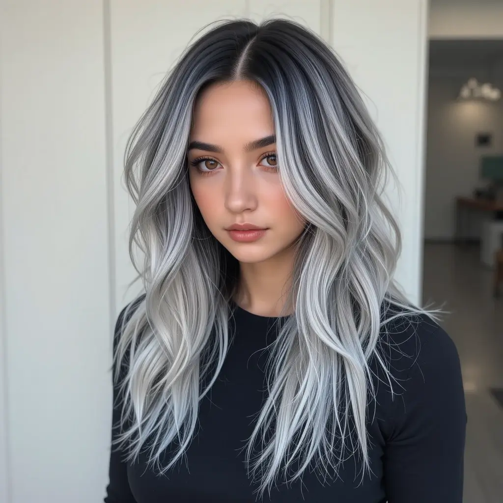 Salt and Pepper Hair with Dark Roots