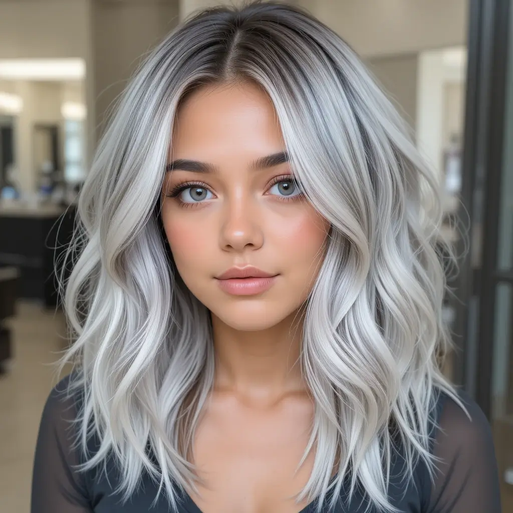  Salt and Pepper Hair with Silver Money Piece