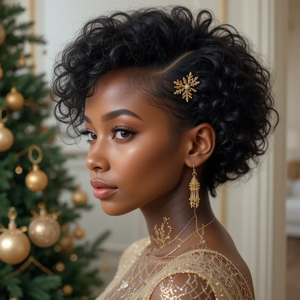 Short Afro with Gold Accents